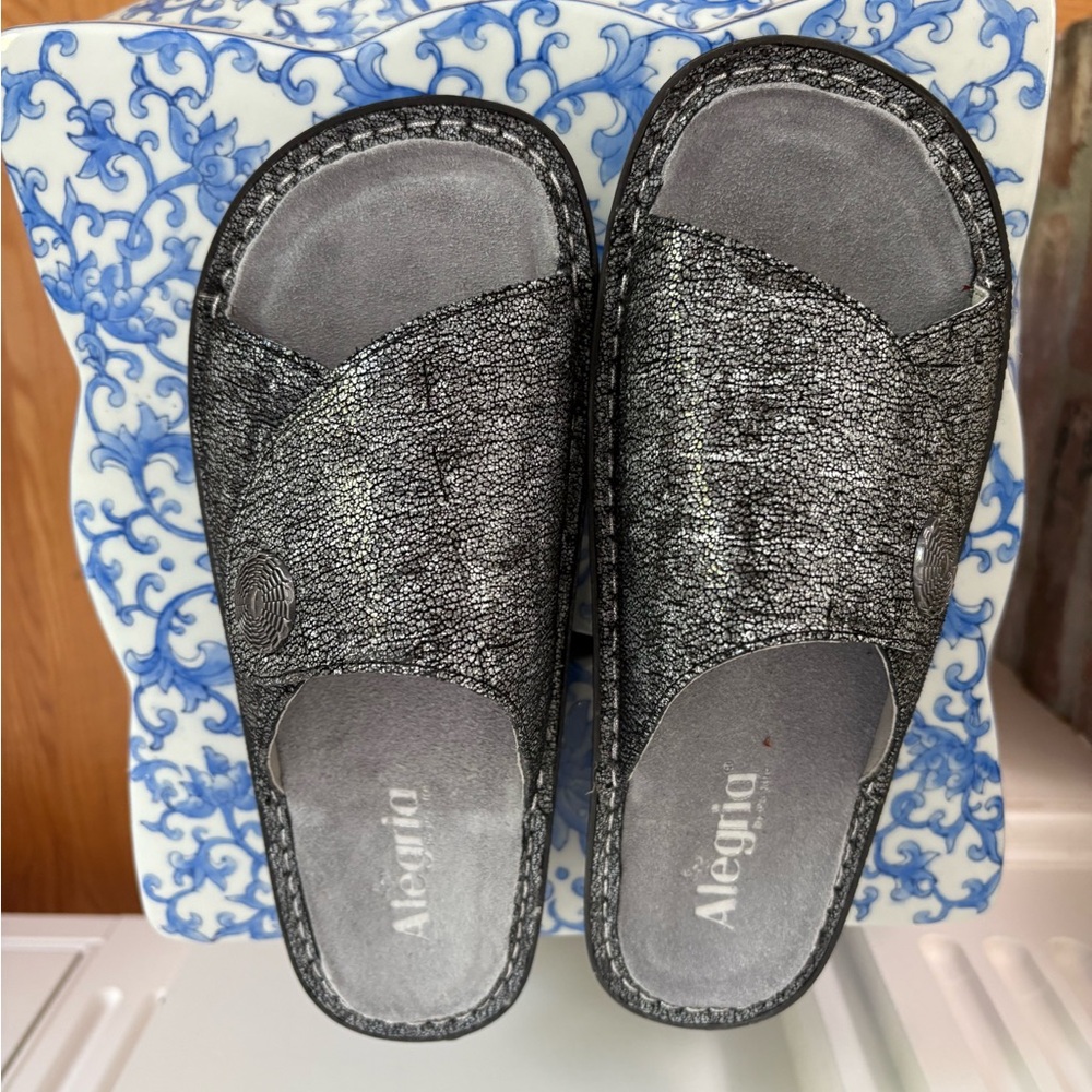 Alegria Black Sandals Sparkly Comfort Footbed